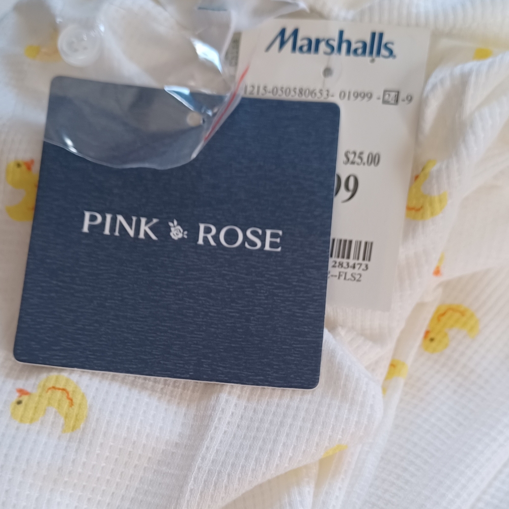 Pink Rose White Pajama Top with Yellow Accents - Picture 2 of 2